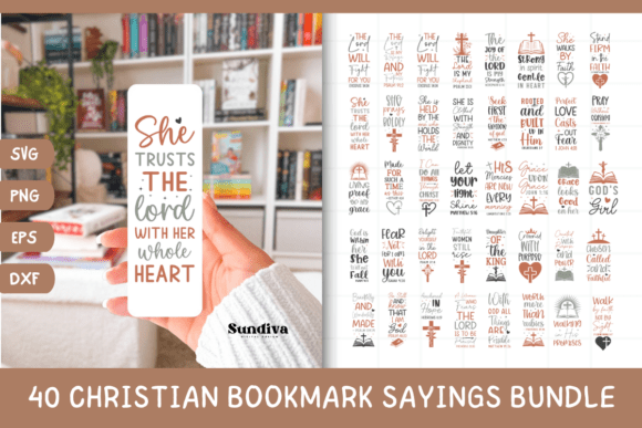 40 Christian Bookmark Sayings SVG Bundle