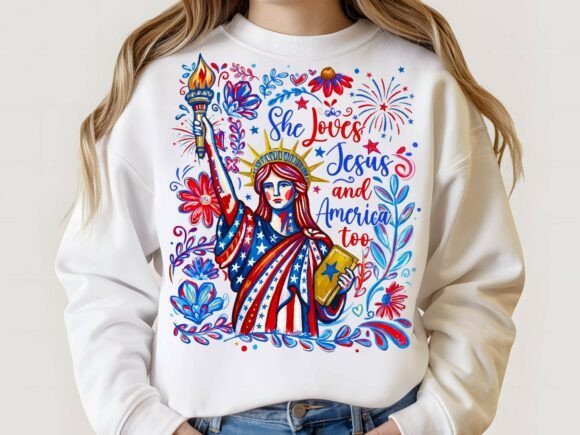 4th of July She Loves Jesus and America Graphic Templates