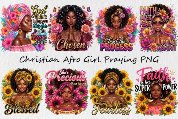 Christian Afro Girl Praying PNG Bundle