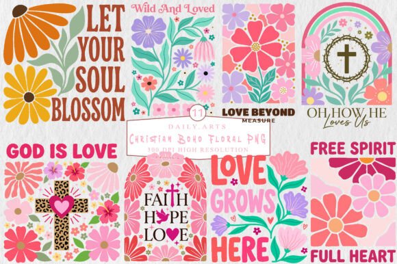 Christian Boho Floral PNG Bundle