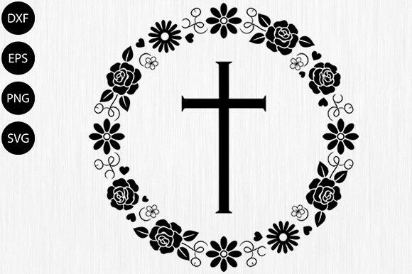 Christian Cross Floral Wreath SVG for Crafts