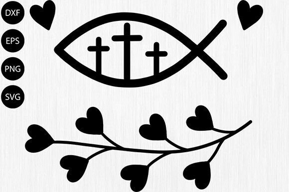 Christian Fish Cross and Heart Vine SVG for Crafts