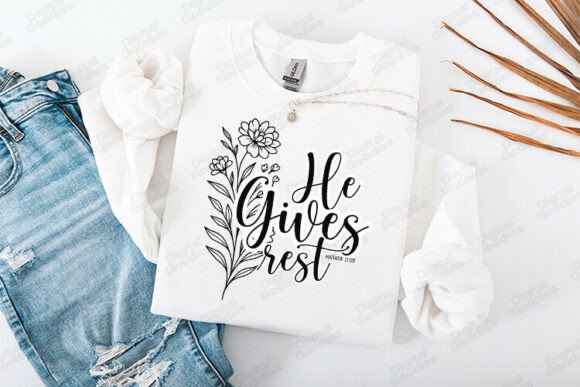 He Gives Rest Matthew 11 Verse Design T-Shirt Designs