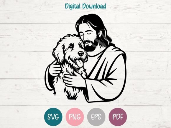 Jesus Embracing Labradoodle SVG PNG EPS for Crafts