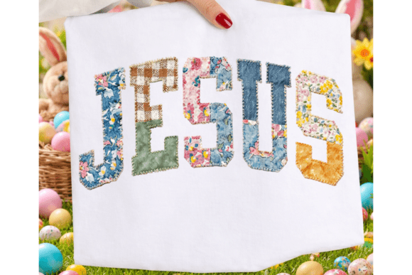 Jesus Faux Patchwork Varsity PNG