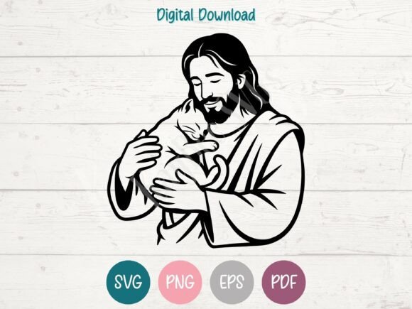 Jesus Holding Cat Graphic Design Asset for Crafts