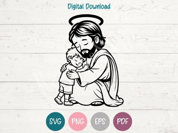Jesus with Little Boy SVG PNG EPS PDF