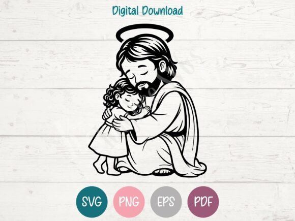 Jesus with Little Girl SVG PNG EPS PDF for Crafts