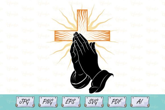 Praying Hands Cross T-Shirt Vector SVG for Designers & Publishers