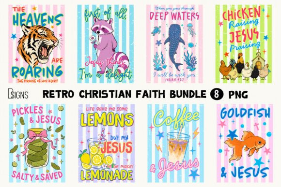 Retro Christian Faith Bundle PNG Illustrations